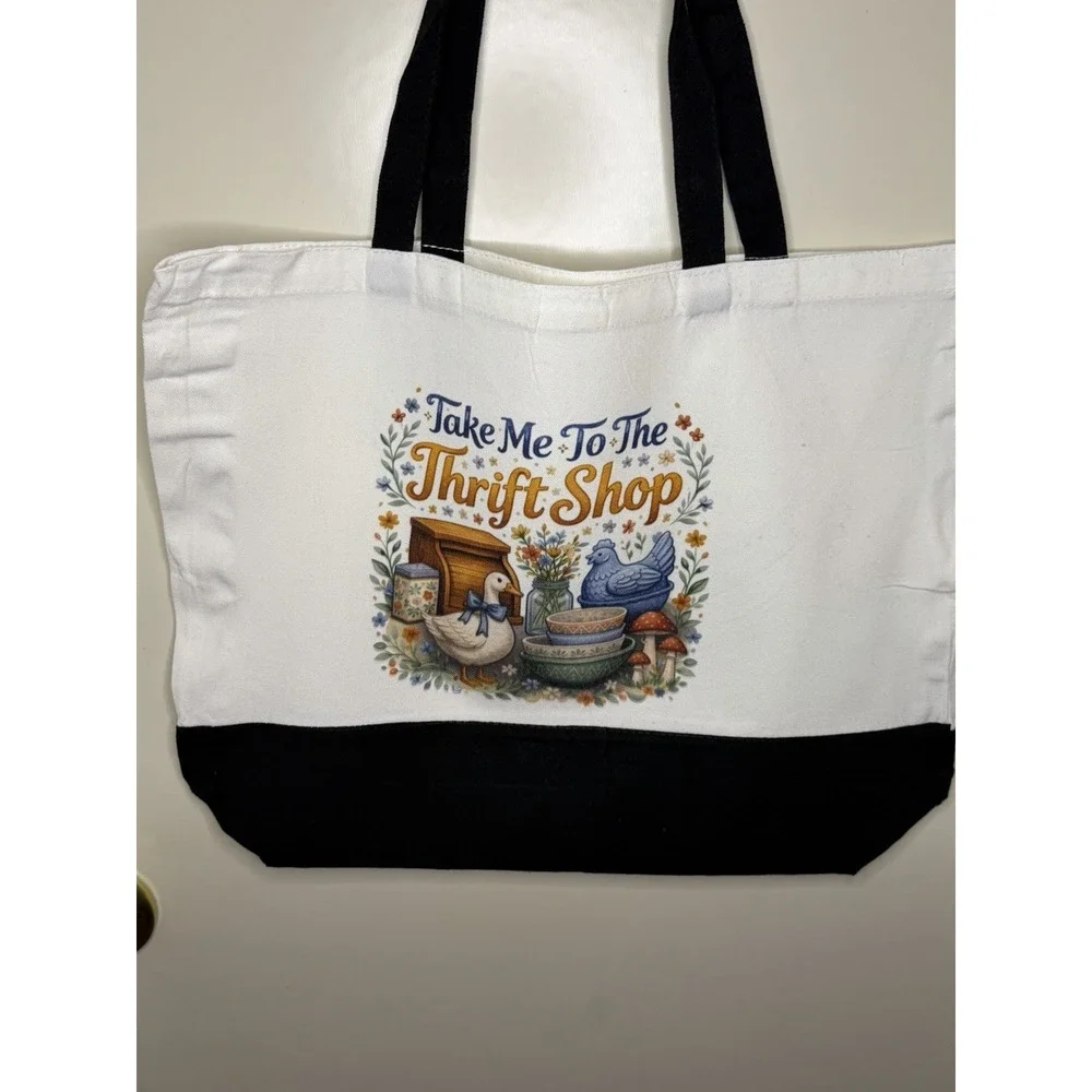 Thick Canvas Tote Bag Double Handles. 15x18.5x4.72. Take Me To The Thrift Shop